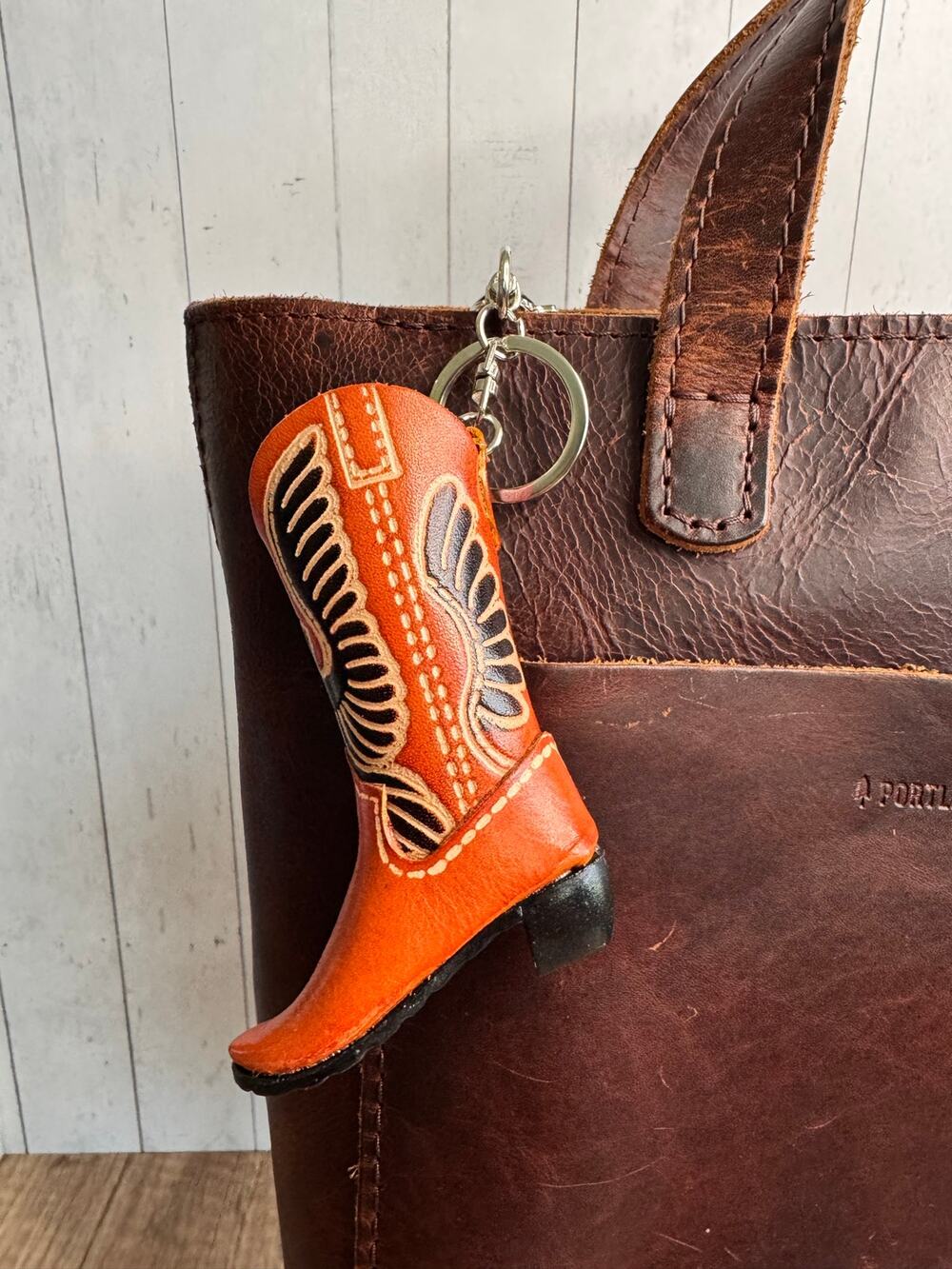 Western Brown Cowboy Boot Genuine Leather Eagle Purse Charm Keychain FAST SHIP
